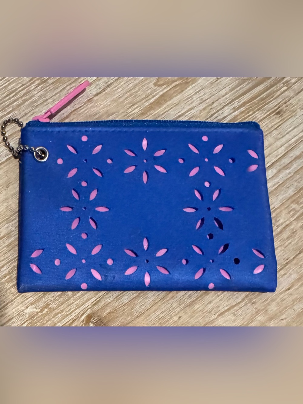 Clinique Blue Floral Cutout Cosmetic Coin Pouch - Picture 2 of 4
